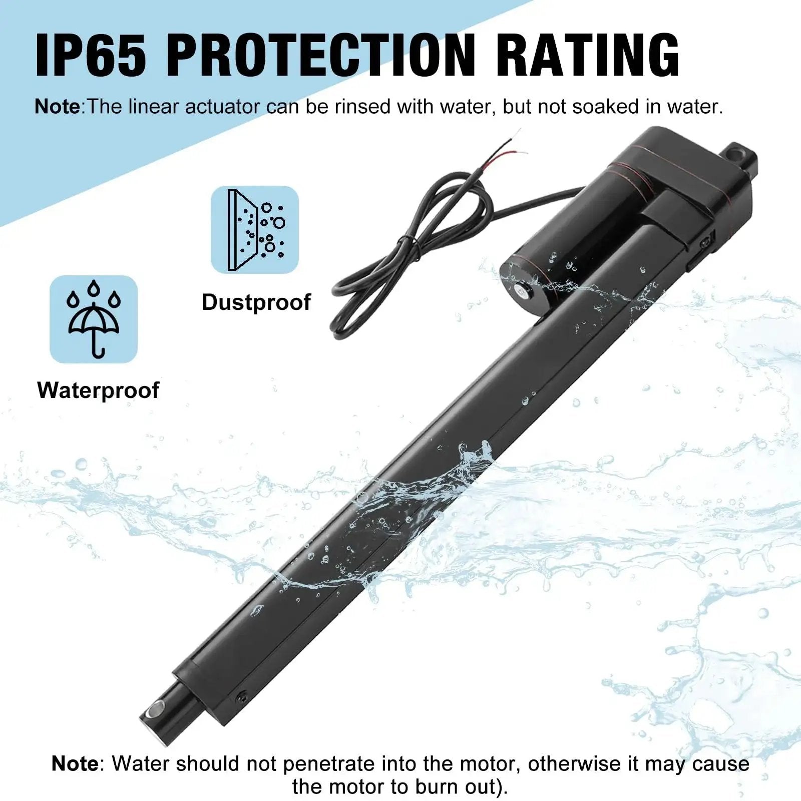 Heavy Duty 12V Linear Actuator With 8 Inch Stroke 176 Lbs Load 0.78 Inch Per Second Speed IP65 Rated Waterproof Dustproof Mounting