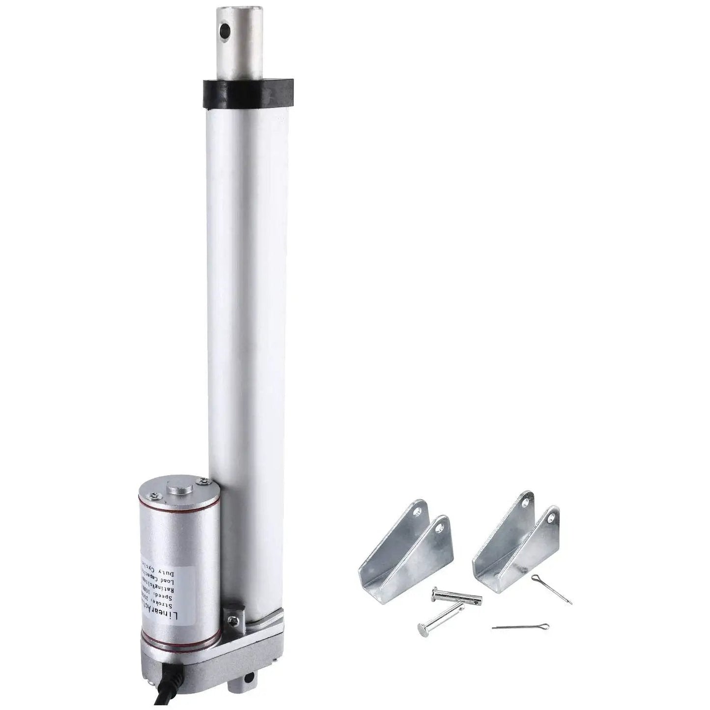 Beefy 12V 8 Inch Stroke Linear Actuator With Mounting Bracket Delivers 900N Maximum Lift At 10 Mm Per Second, shown with brackets