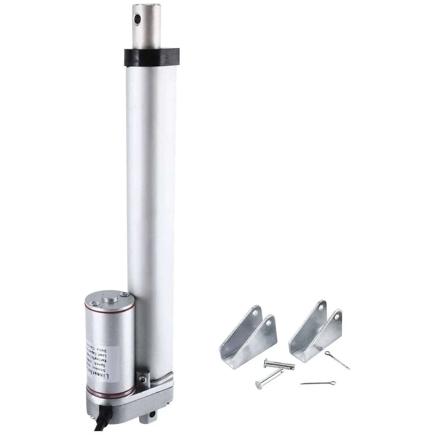 Beefy 12V 8 Inch Stroke Linear Actuator With Mounting Bracket Delivers 900N Maximum Lift At 10 Mm Per Second, shown with brackets
