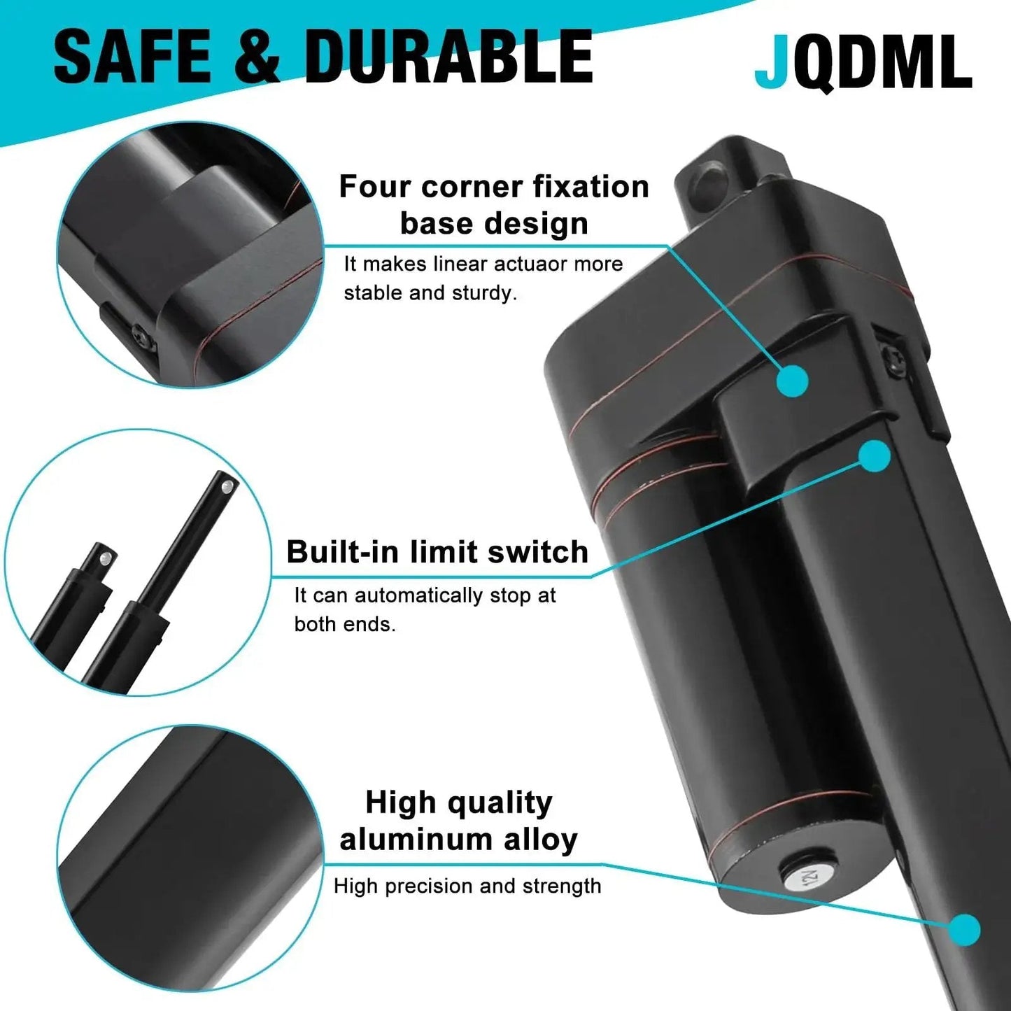 Four Inch High Speed 12V Linear Actuator With 88 Lbs Load Capacity IP65 Waterproof, showing durable aluminum alloy body and features