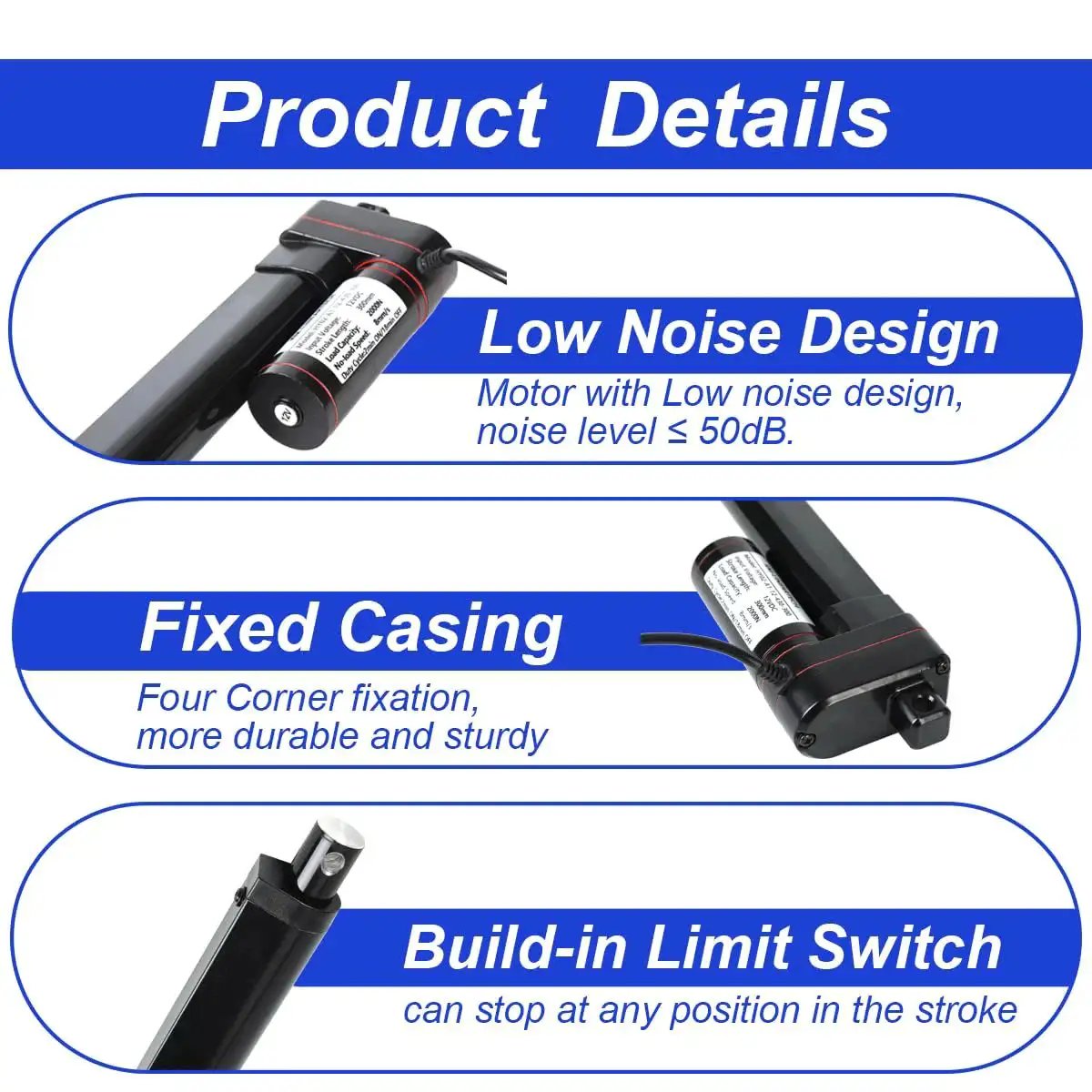 Heavy Duty 12V Electric Linear Actuator With 4 Inch Stroke And 440Lbs Capacity IP65 Waterproof showcasing features