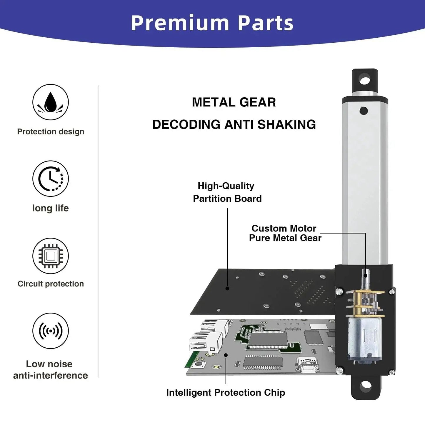 12V Mini Linear Actuator With 50mm Stroke And 2 Inch Travel, internal metal gear design, circuit protection, aluminum body, brackets included