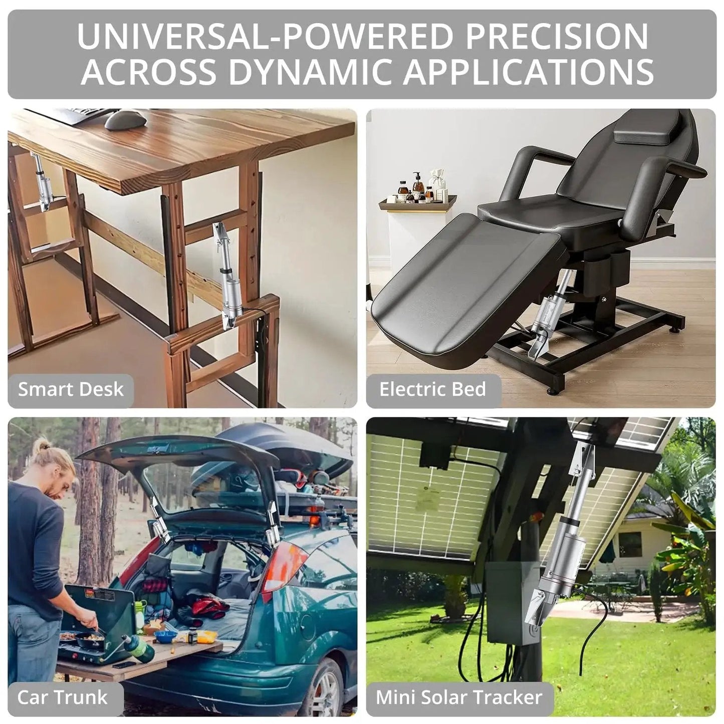 Image of 12V Linear Actuator 160LBS Lift, 2 Inch Stroke used in smart desk, electric bed, car trunk, mini solar tracker setup.