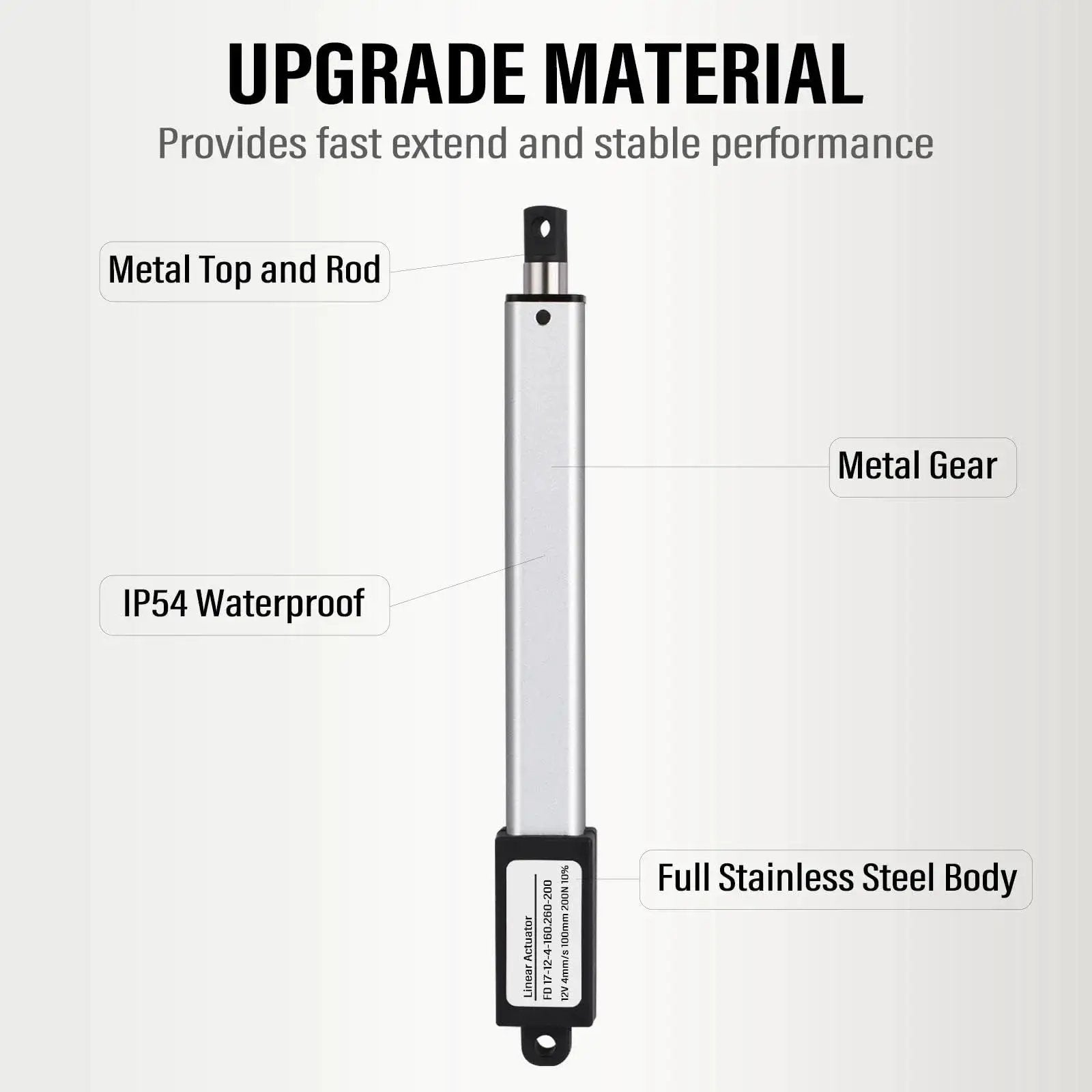 Compact 12V Mini Electric Linear Actuator With 4 Inch Stroke IP54 Waterproof featuring stainless steel body