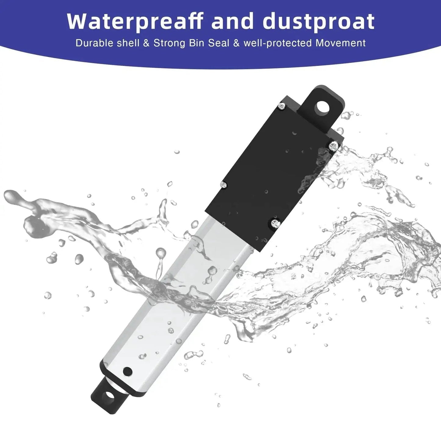 12V Mini Linear Actuator With 50mm Stroke And 2 Inch Travel, 120N 27 Lbs Load water-resistant aluminum body with splash effect
