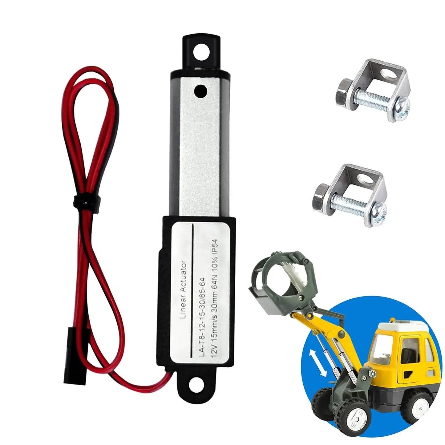 12V Micro Linear Actuator With 1.2 Inch Stroke 64N 14.4Lb Lift 0.6 Inch Per Second Speed IP54 Waterproof with mounting brackets