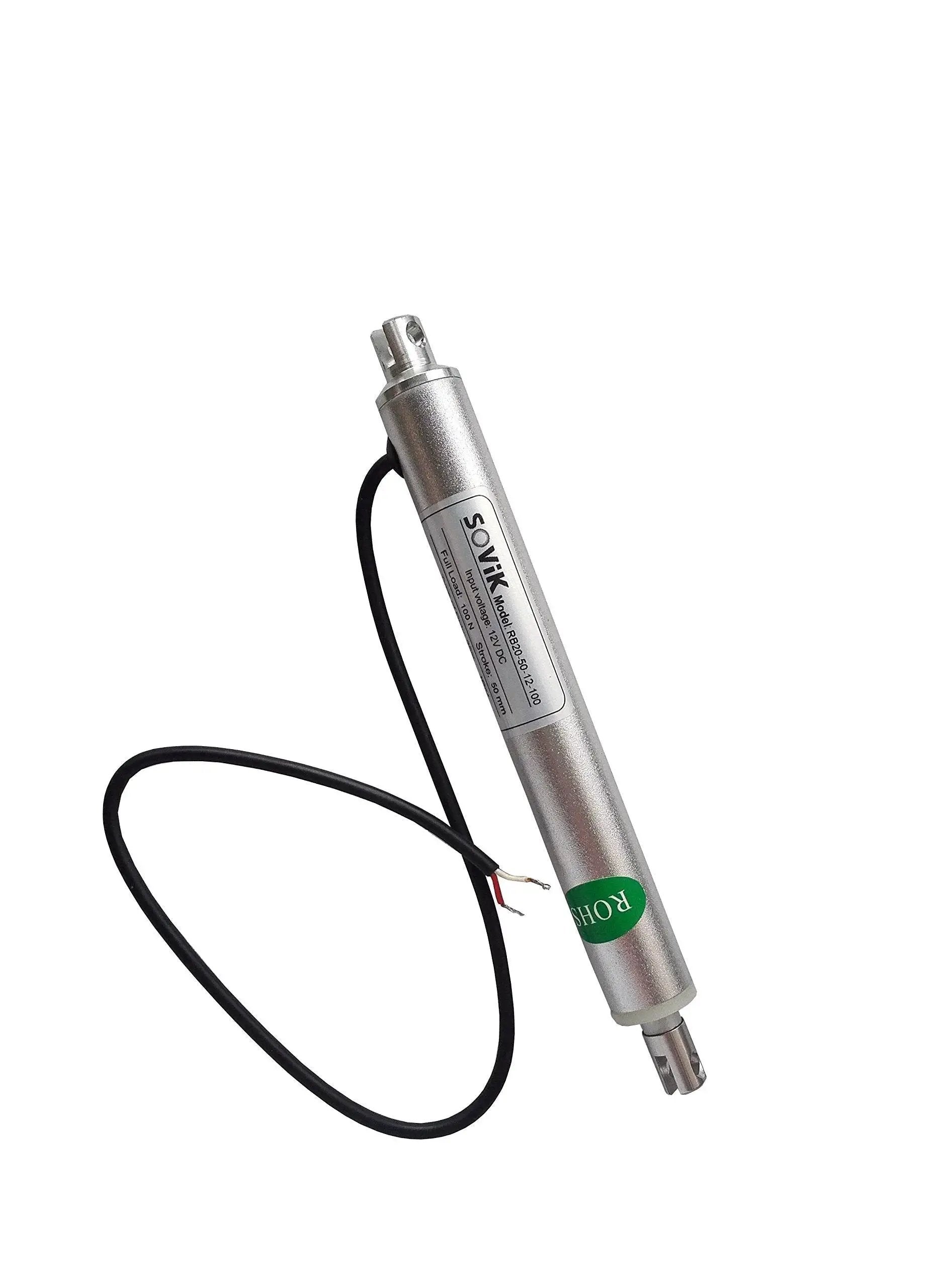 12V Micro Linear Actuator with 2 Inch Stroke, 44 Lb Maximum Lift, 0.8 Inch Round Tube Diameter, built in internal limit switch and wire