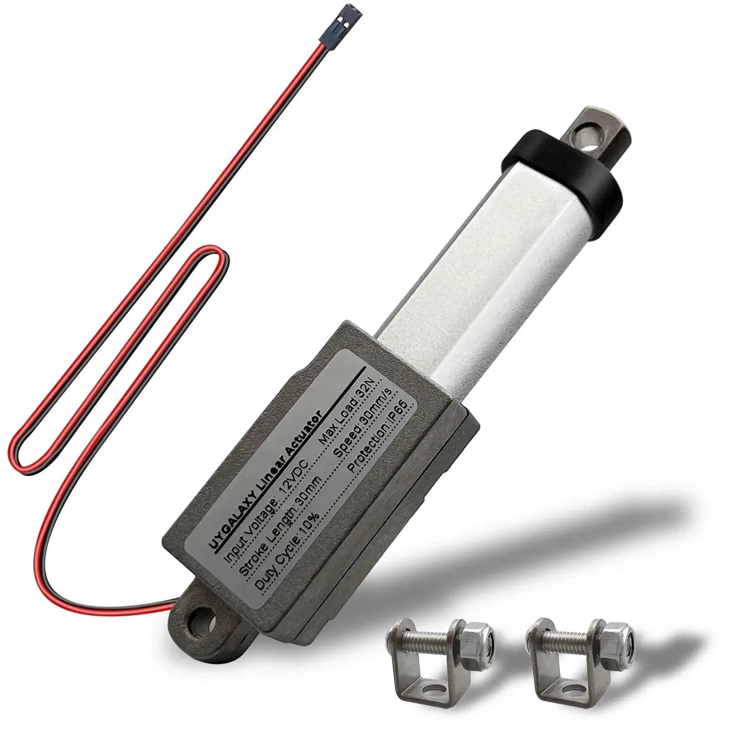 1.2 Inch Stroke Micro Electric Linear Actuator 12V 32N 7.2Lb Speed 1.2 Inch Per Second Waterproof IP65 Aluminum Actuator with Brackets