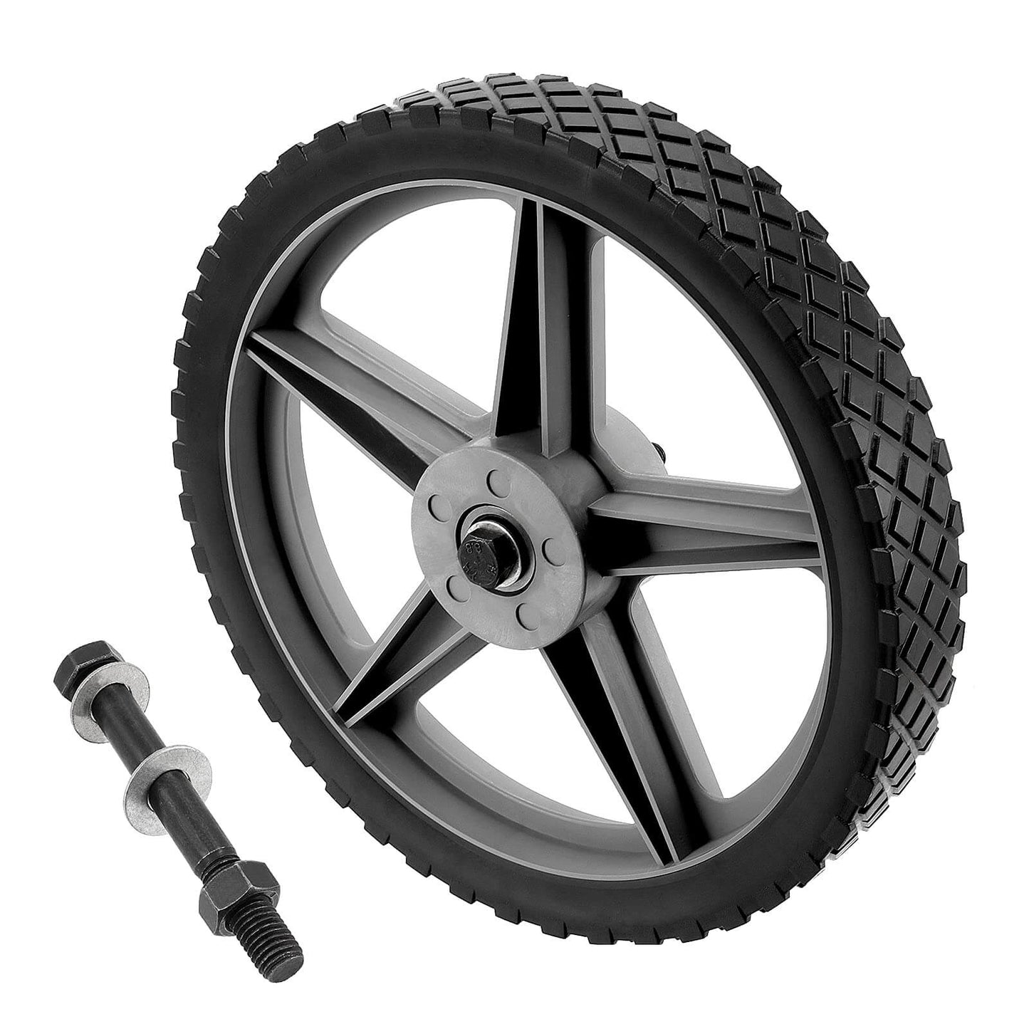 3 Pack 12 x 1.75 Inch Push Mower Replacement Wheels with Spoke Plastic Design and Diamond Tread, Solid Airless for Lawn Mowers