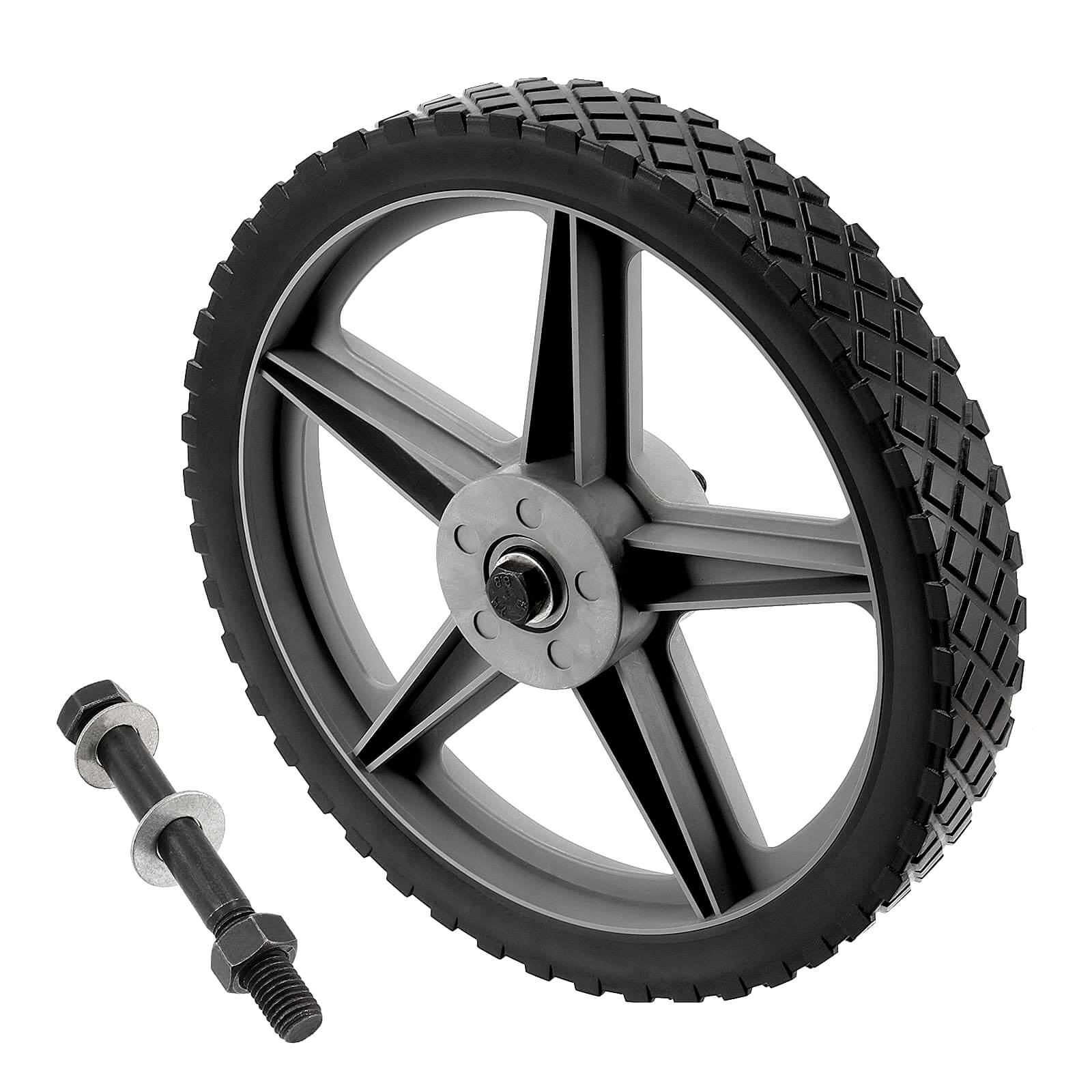 3 Pack 12 x 1.75 Inch Push Mower Replacement Wheels with Spoke Plastic Design and Diamond Tread, Solid Airless for Lawn Mowers