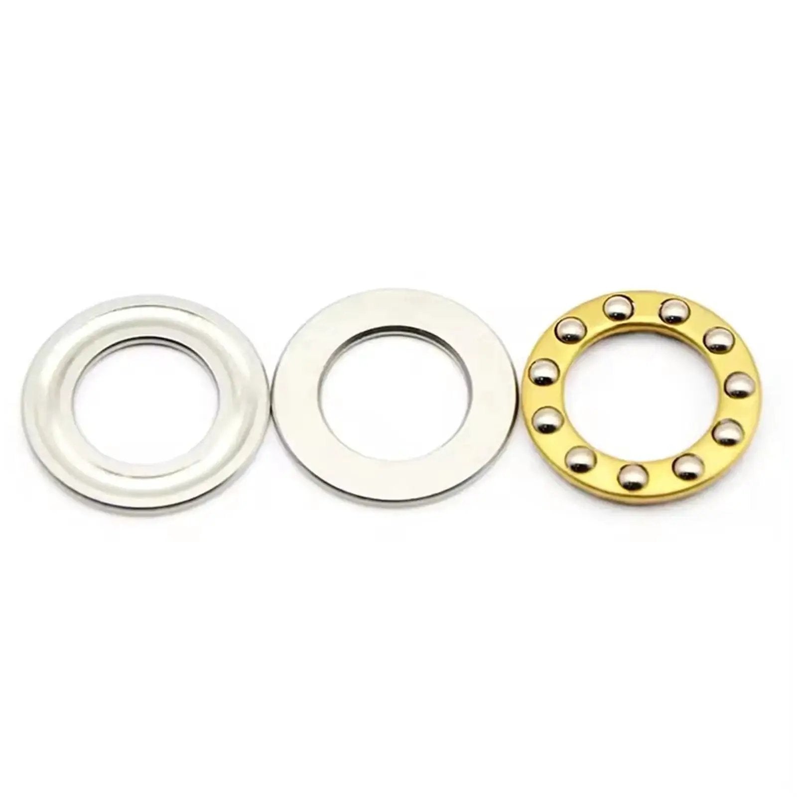 12x21x5mm Axial Ball Thrust Bearing with Brass Cage shown disassembled, highlighting wear and corrosion resistance, 10 pack for diverse machinery