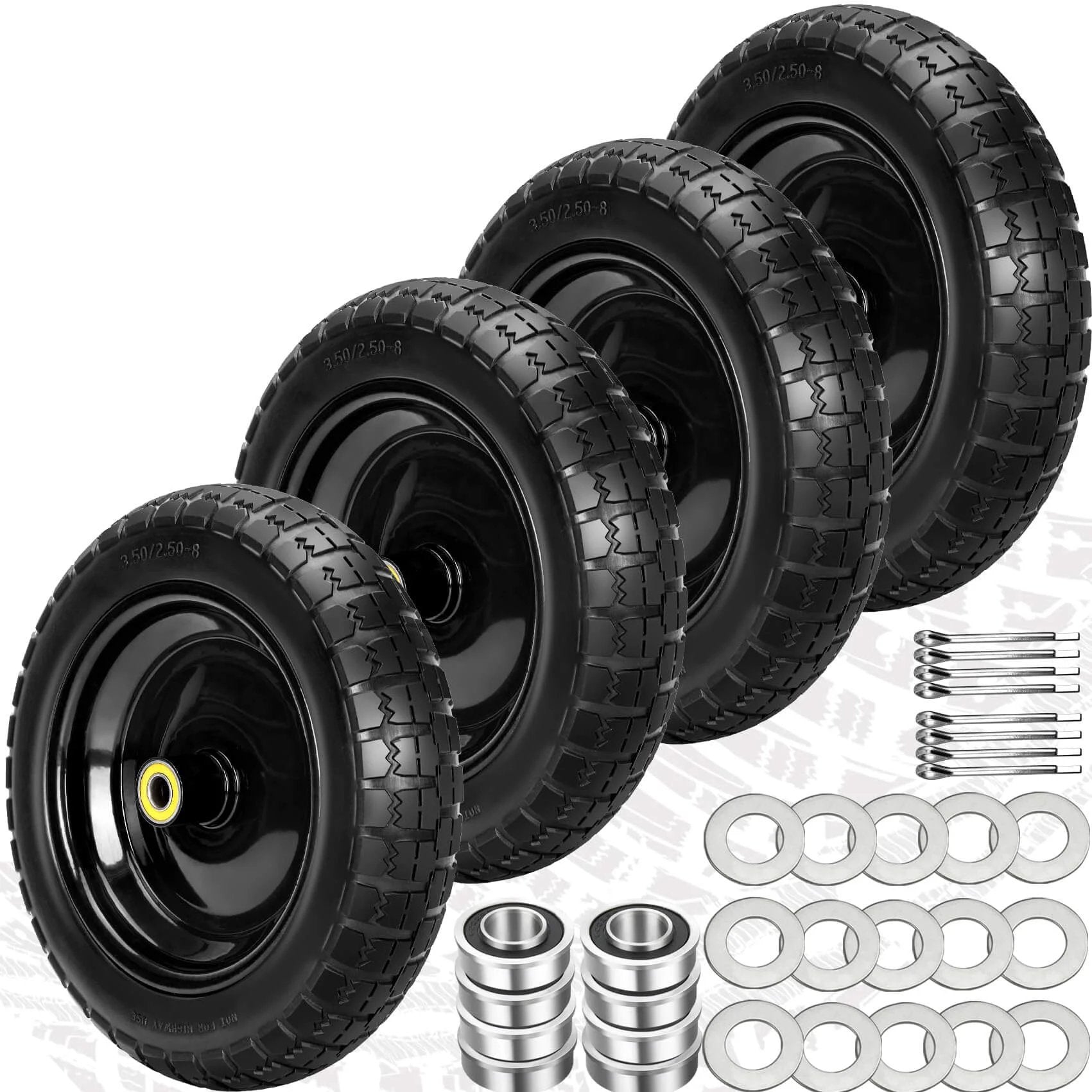 ✝️ 13" flat free wheels replacement for gor garden cart tires, 4.00-6 solid tires with 5/8" bearings, parts included