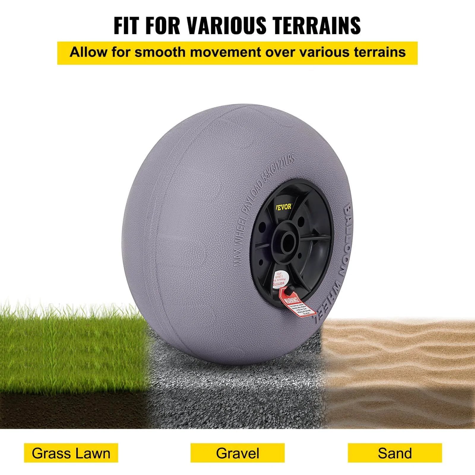 13 Inch Beach Balloon Wheels Replacement Sand Tires on grass, gravel, and sand for kayak dolly, canoe cart, and beach buggy.