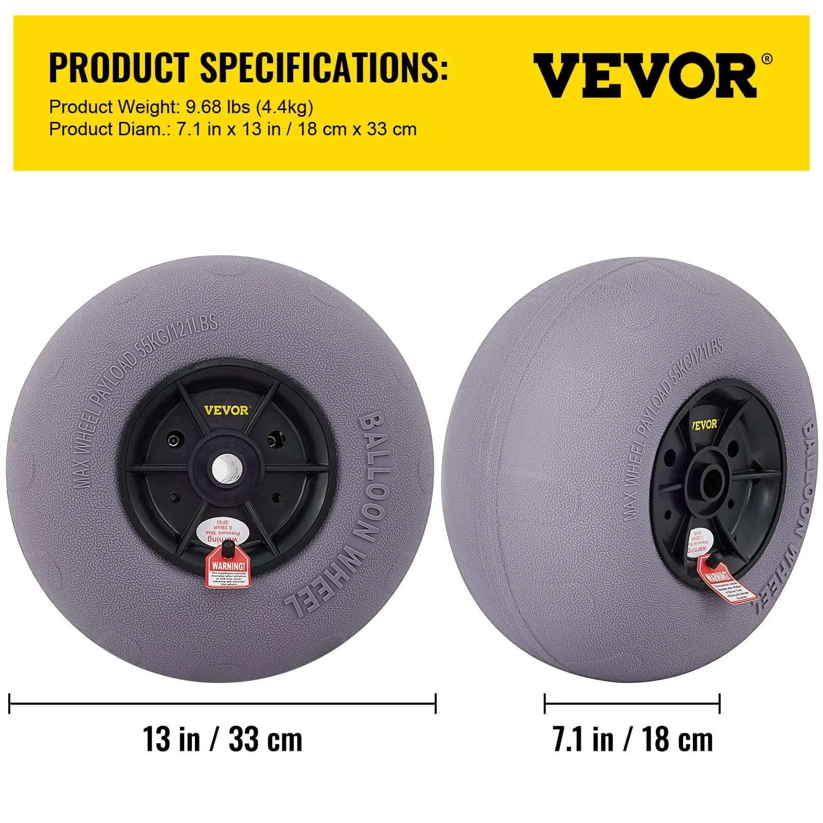 13 Inch Beach Balloon Wheels Replacement Sand Tires, TPU Inflatable Cart Wheels for Kayak Dolly, Canoe Cart and Beach Buggy