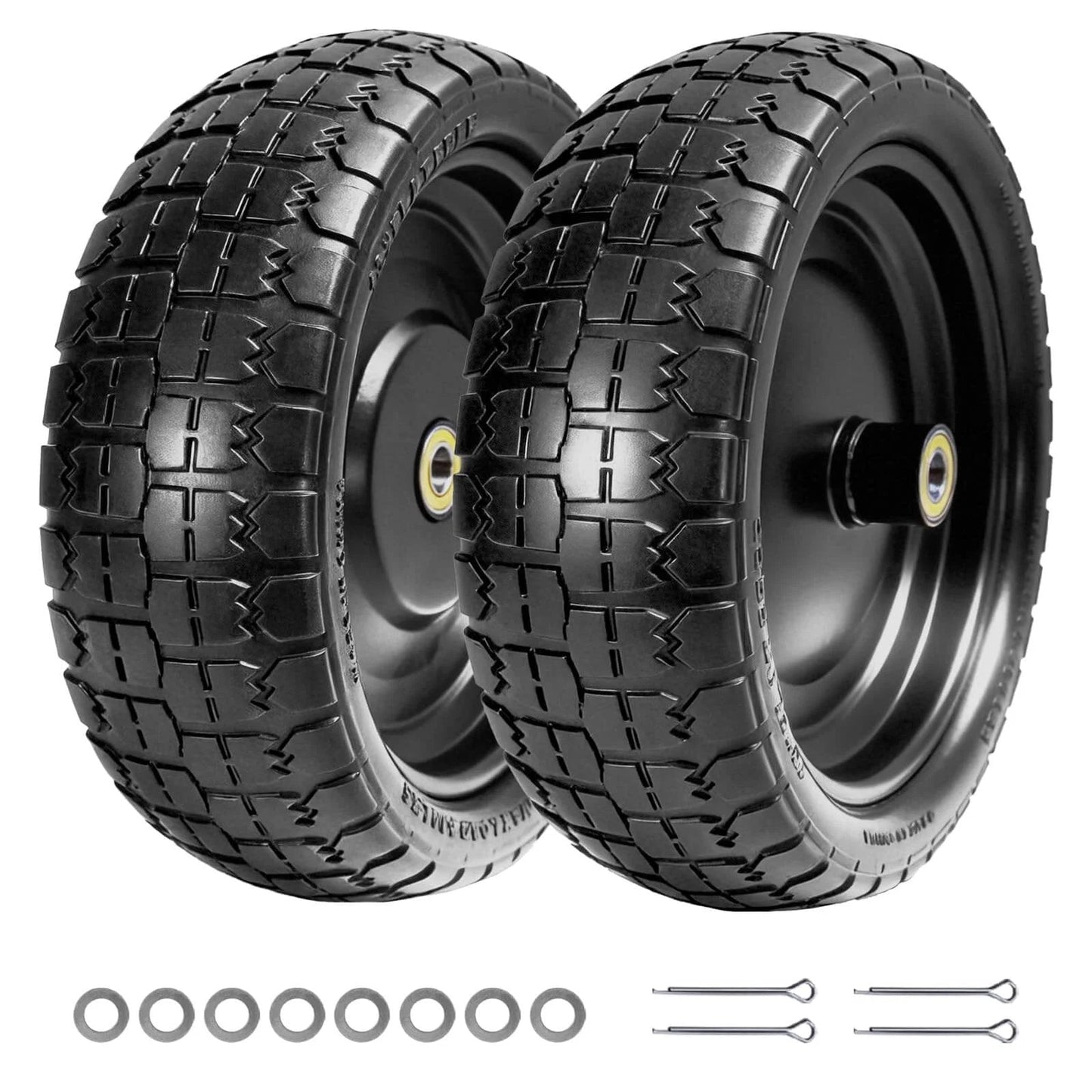 ✝️ 13" flat free tires compatible with gorilla carts, 4.00-6 solid rubber wheels with 5/8"bearings, 2.1"offset hub, 2-pack