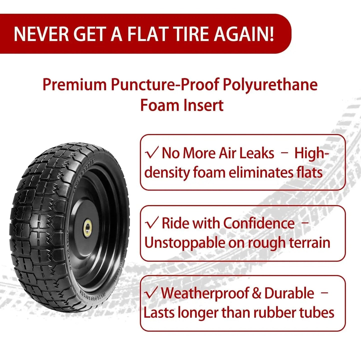 13 Inch Flat Free Solid Tire And Wheel For Gorilla Cart Wagon And Wheelbarrow 4.00-6 Size With 5/8 Inch Bearings 2.1 Inch Offset Hub