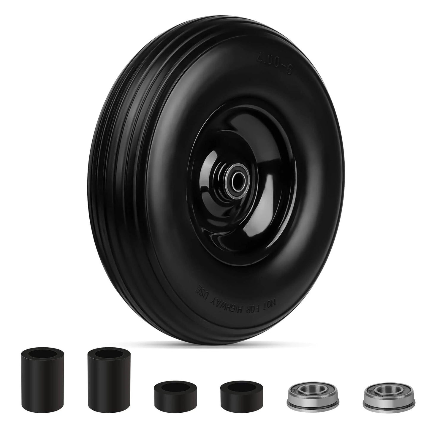 Upgrade 13inch wheelbarrow tires 4.00-6 flat free tire and wheel with 5/8" & 3/4" bearings for cart replacement