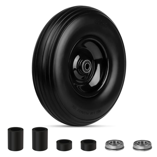 Upgrade 13inch wheelbarrow tires 4.00-6 flat free tire and wheel with 5/8" & 3/4" bearings for cart replacement