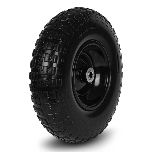 1 PC 13 Inch Rubber Solid Flat Free Replacement Tires and Wheels 4.00-6 with 5/8'' Axle Bore Hole, airless wheel side view.