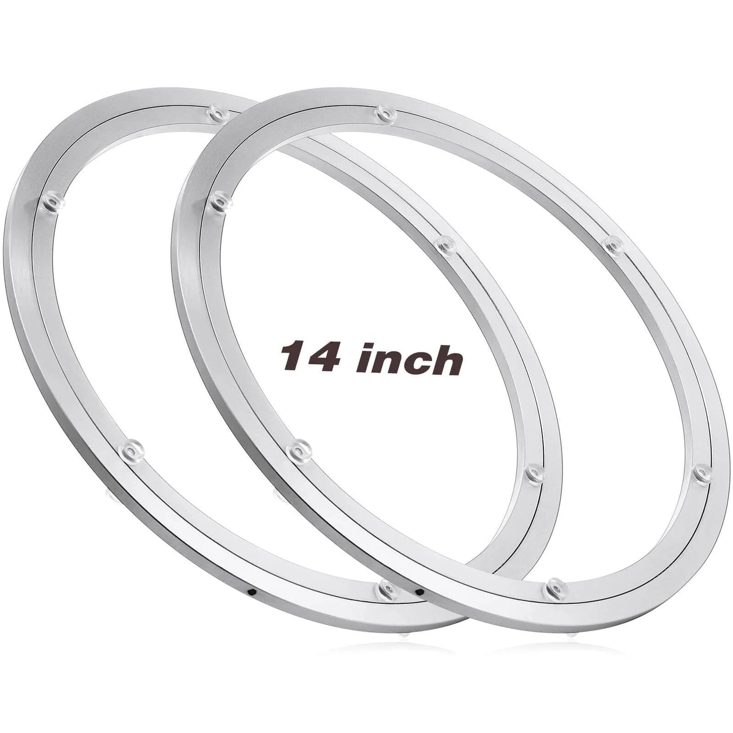 2 Pack 14 Inch Lazy Susan Hardware Heavy Duty Aluminum Alloy Turntable Bearing Rings showing side by side view.