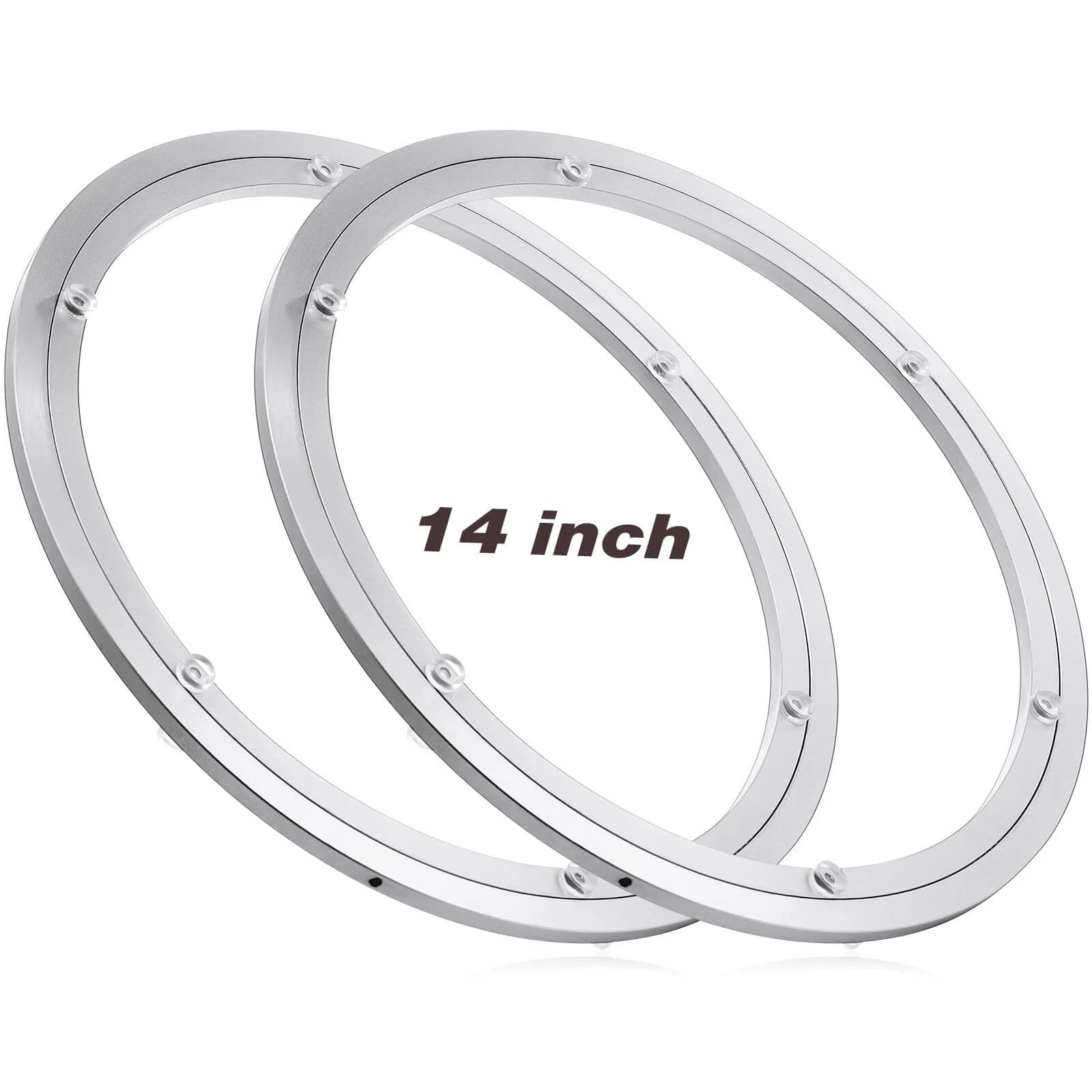 2 Pack 14 Inch Lazy Susan Hardware Heavy Duty Aluminum Alloy Turntable Bearing Rings showing side by side view.