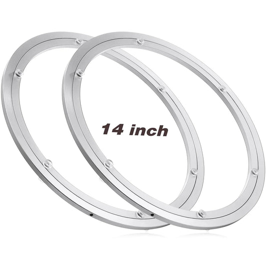 2 Pack 14 Inch Lazy Susan Hardware Heavy Duty Aluminum Alloy Turntable Bearing Rings showing side by side view.