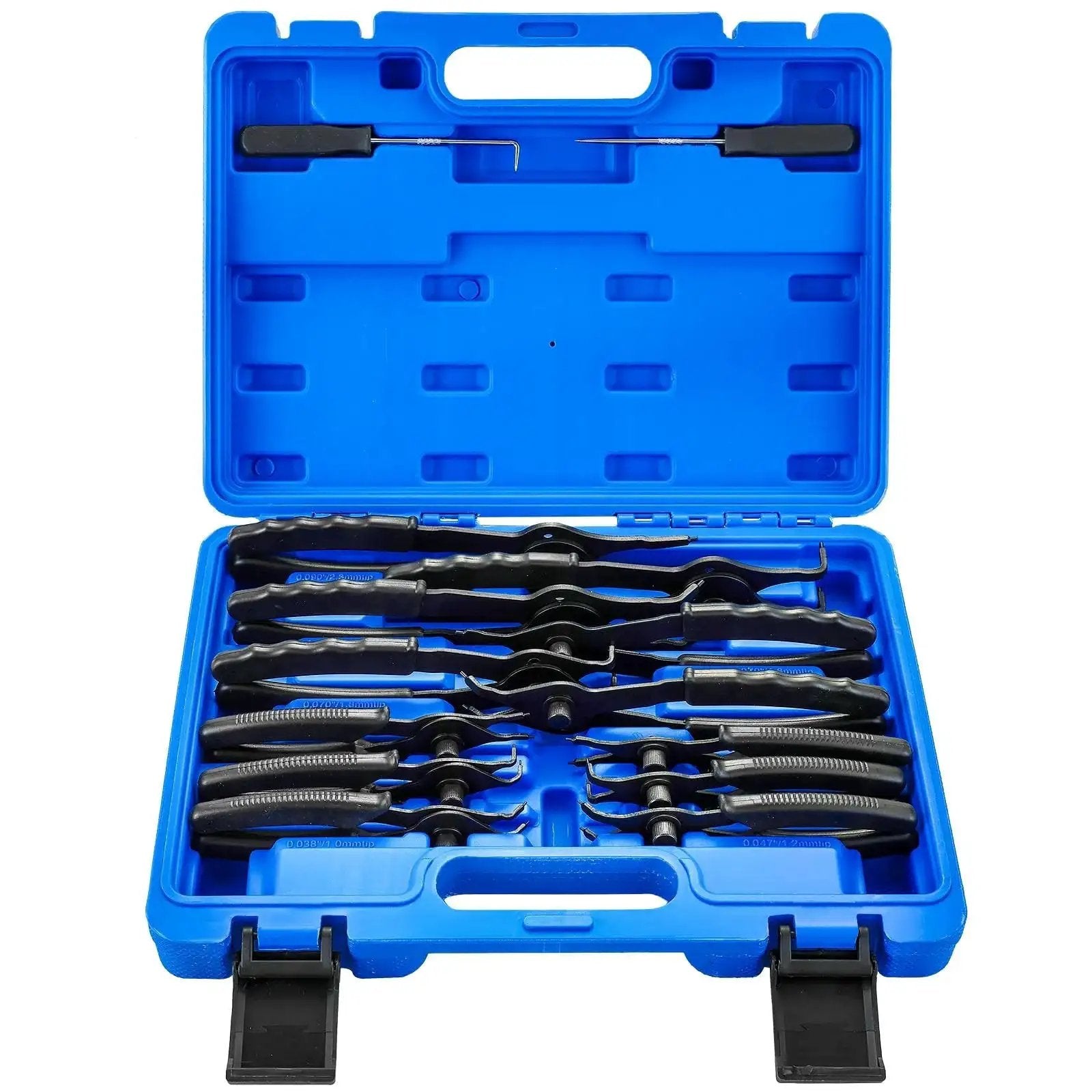 14 Piece Snap Ring Pliers Set With 45 Degree And 90 Degree Bent And Straight Tips For Internal And External Circlips in blue case