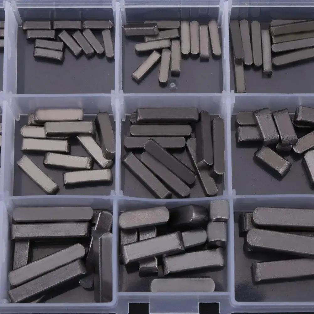 140 Piece Keystock Set With Round End Keys For Drive Shafts, carbon steel, organized in compartmentalized box