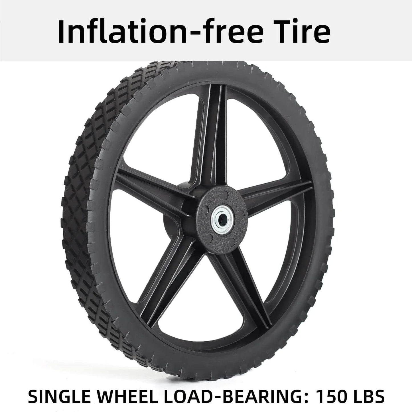 14 x 1.75 Inch Spoked Plastic Wheel and Tire 2 Pack with 2.45 Inch Hub Length and 1/2 Inch Bearing, side view