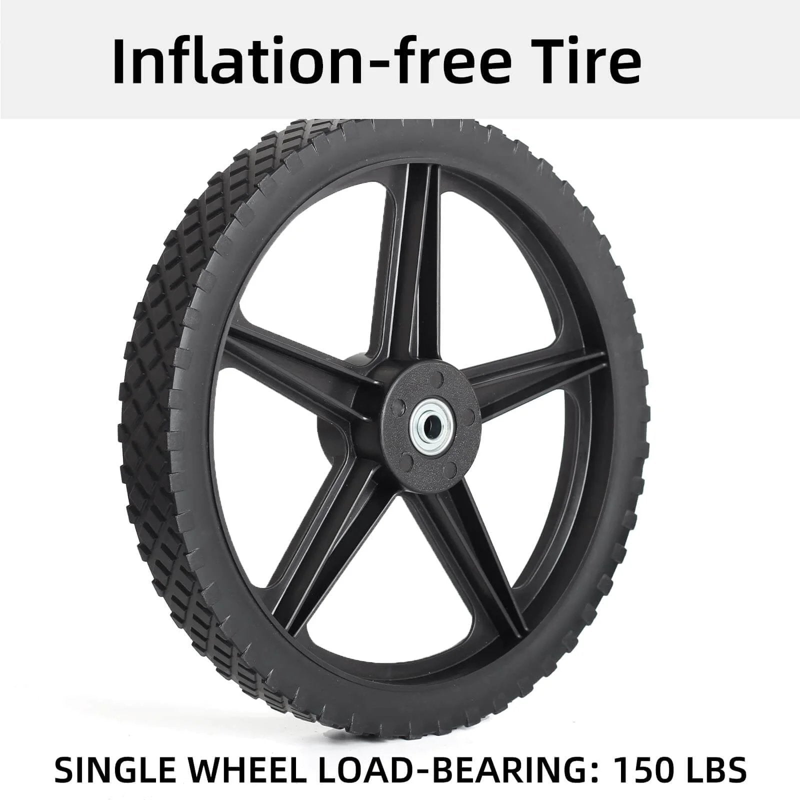 14 x 1.75 Inch Spoked Plastic Wheel and Tire 2 Pack with 2.45 Inch Hub Length and 1/2 Inch Bearing, side view