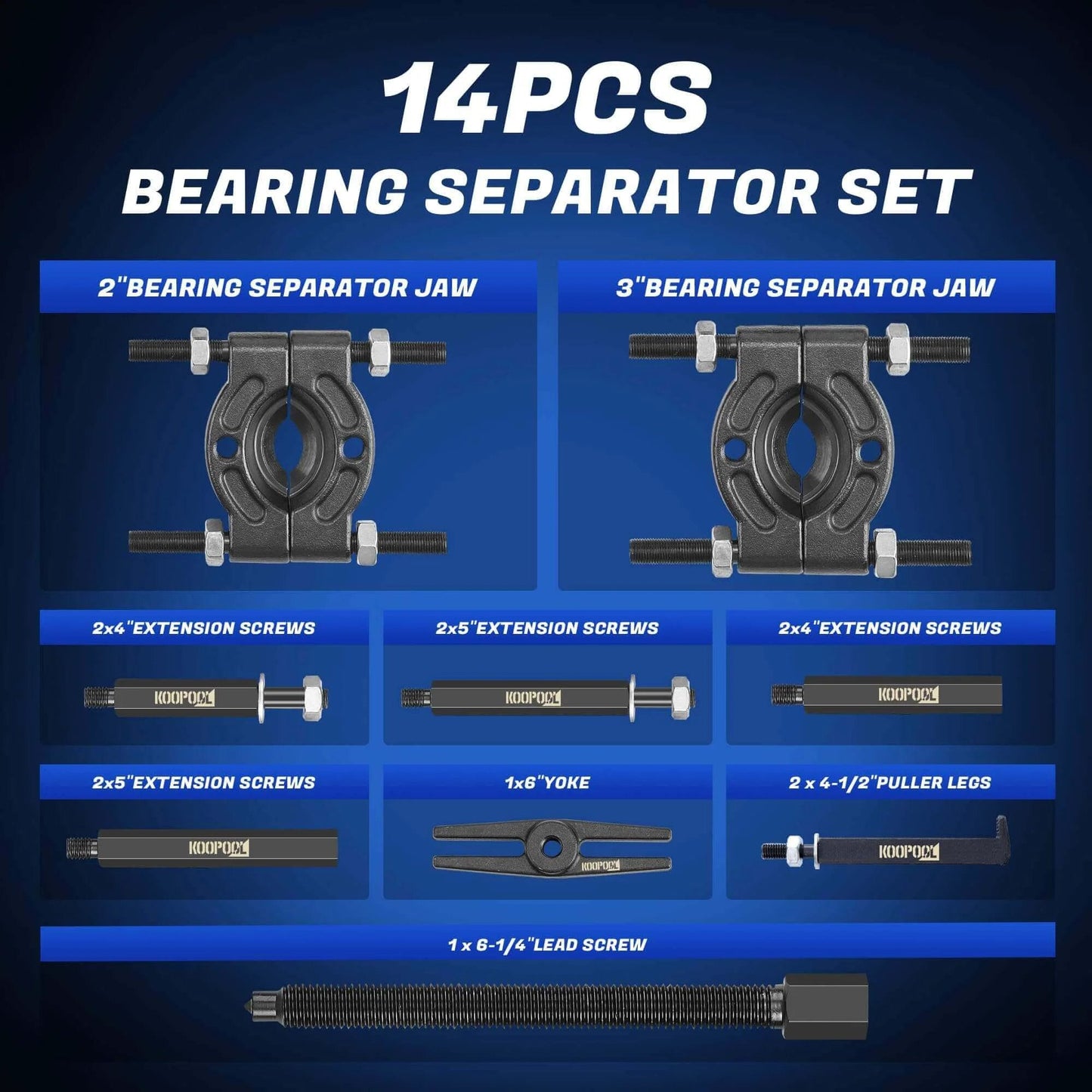 14 pcs bearing puller and splitter kit 5 ton with 2 and 3 inch separator jaws