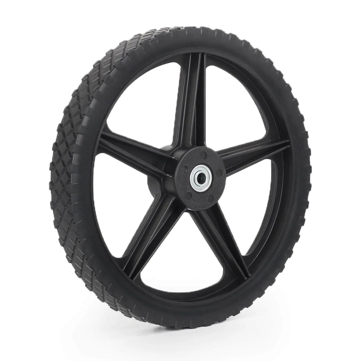 14 x 1.75 Inch Spoked Plastic Wheel and Tire 2 Pack with 2.45 Inch Hub Length and 1/2 Inch Bearing, Flat Free Replacement