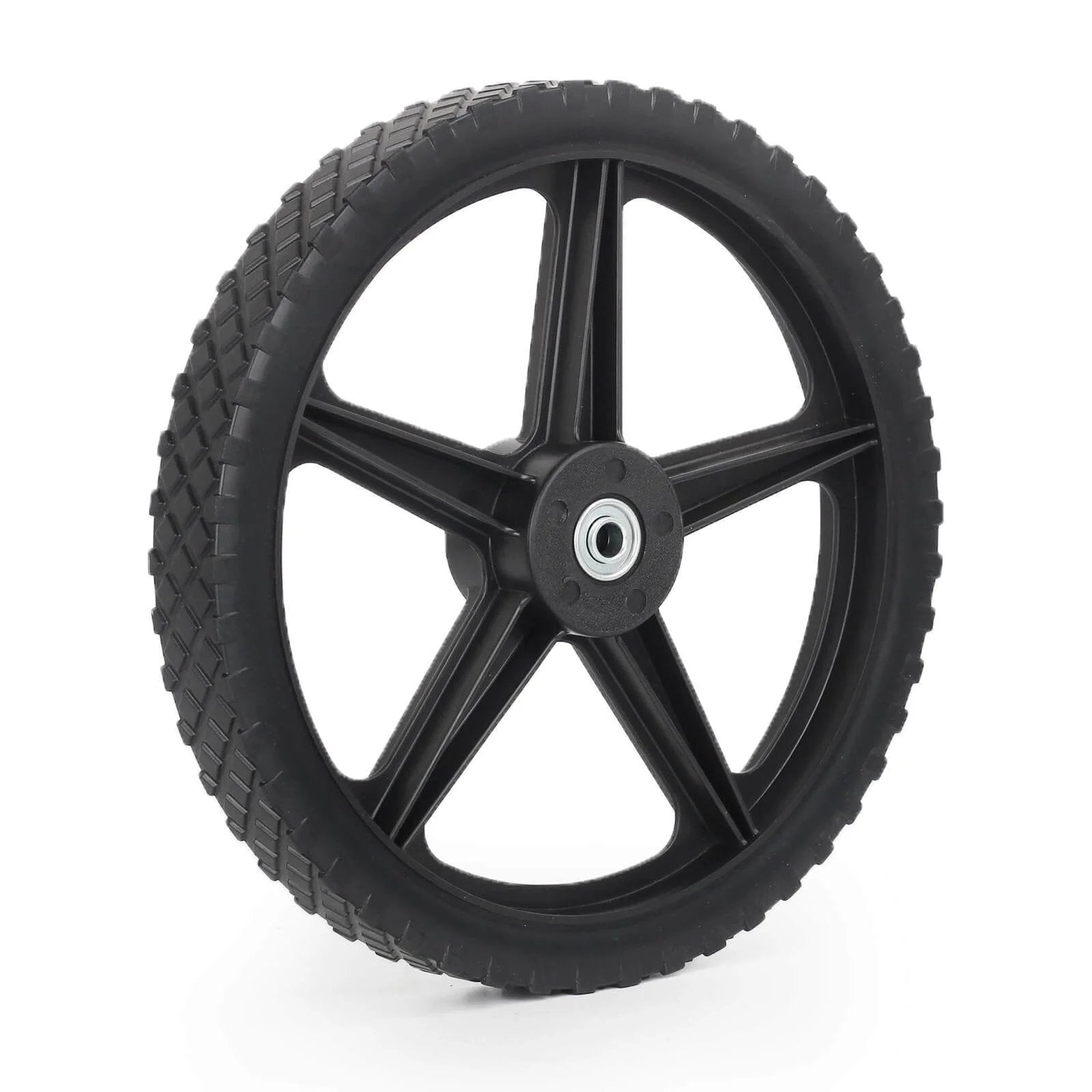14 x 1.75 Inch Spoked Plastic Wheel and Tire 2 Pack with 2.45 Inch Hub Length and 1/2 Inch Bearing, Flat Free Replacement