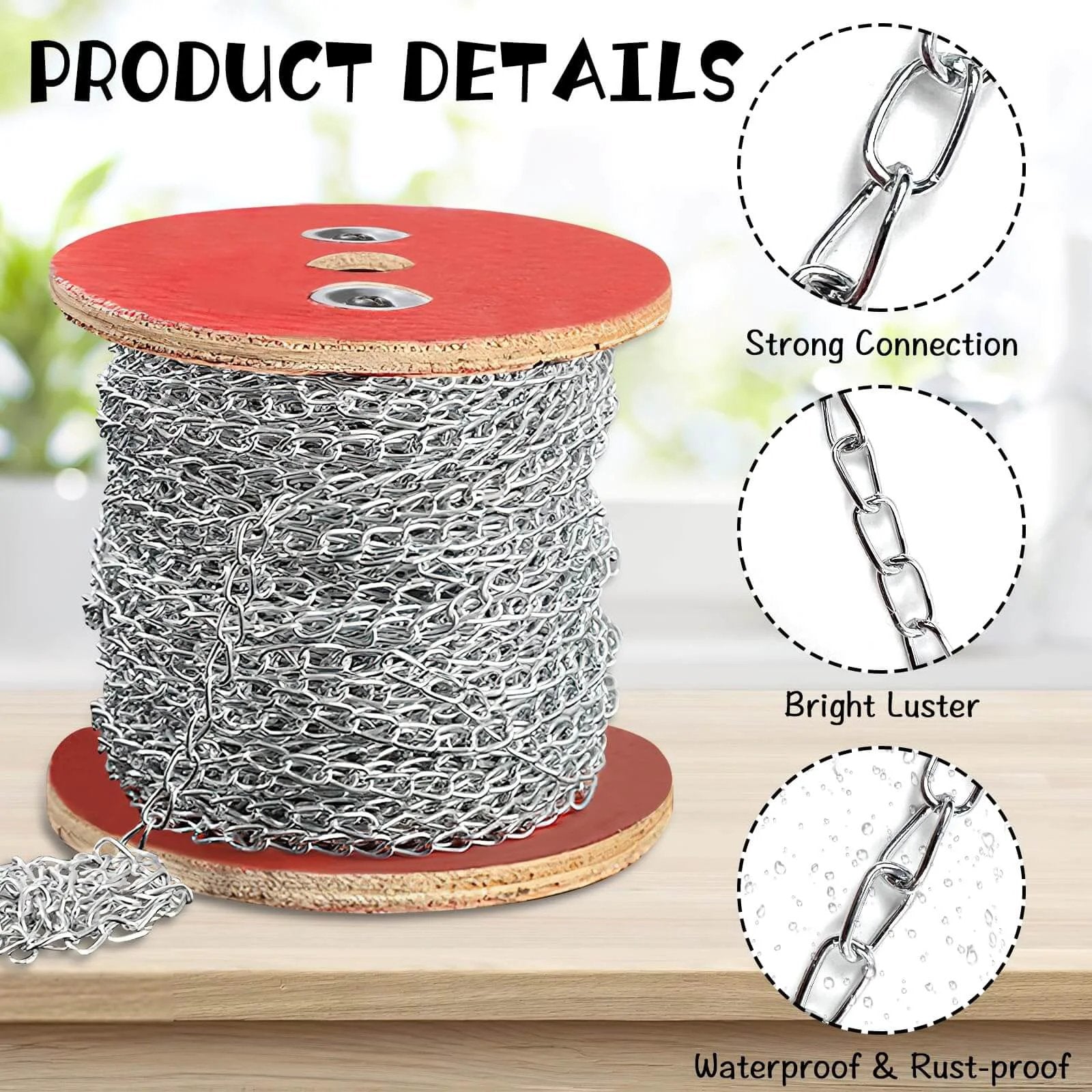 Spool of ✝️ 150ft Jack Chain, Galvanized Steel Link Chain with Strong Connection and Bright Luster, Waterproof & Rust-proof