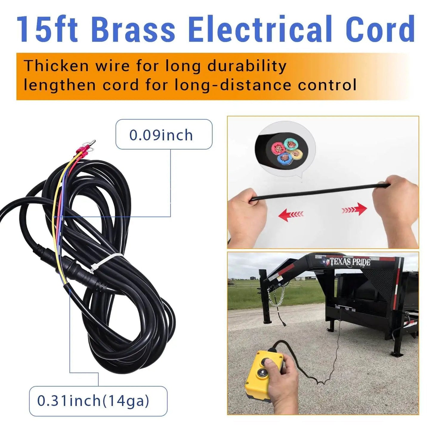 15ft cord of 4 Wire Double Acting Dump Trailer Remote Control Switch For 12V DC Hydraulic Power Unit Up And Down Controller