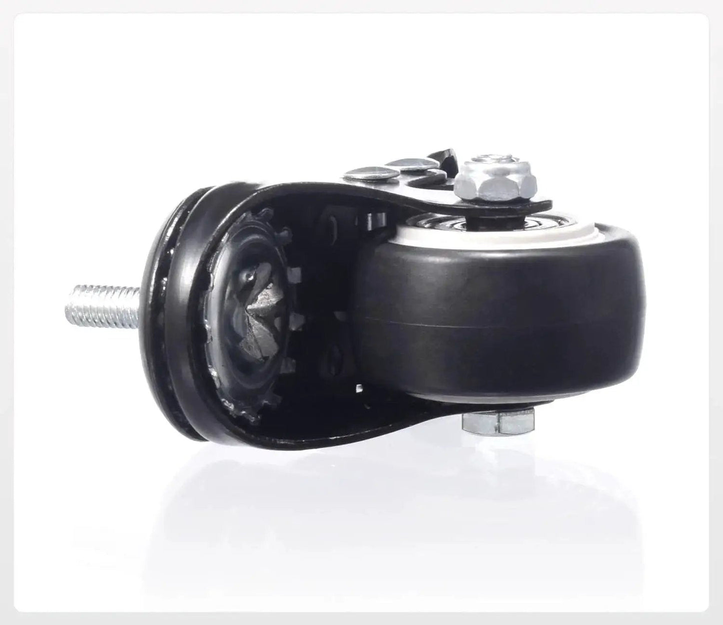 Side view of 1.5 Inch Caster Wheels Set Of 4 Heavy Duty Swivel Casters With Brakes M6 X 15mm Threaded Stem PU Non Marring Wheels 360 Degree