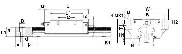 15mm 30 Rail Guideway System Flanged Square Slide Linear Motion