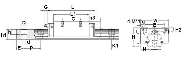 15mm 42.5 Rail Guideway System Square Slide Unit Linear Motion