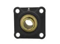 Front view of Single UCFPL202MZ2B 15mm zinc-plated wide inner-ring ball bearing in black polymer FPL204 housing with 4-bolt flange.