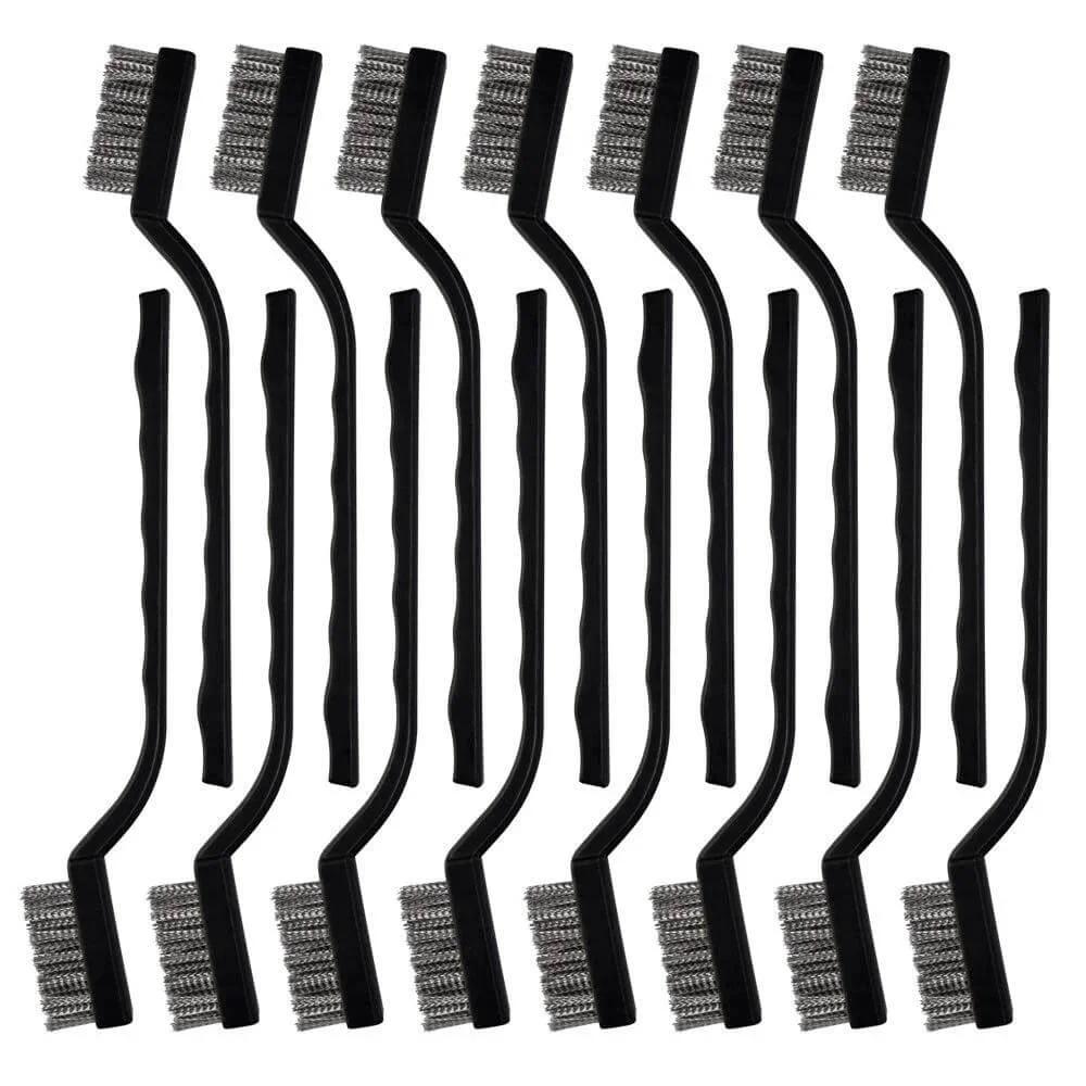 15 Pcs Mini Stainless Steel Wire Brush Set for Cleaning Welding Slag Rust, Wire Bristle Scratch Brush Set, Curved Handle Brushes