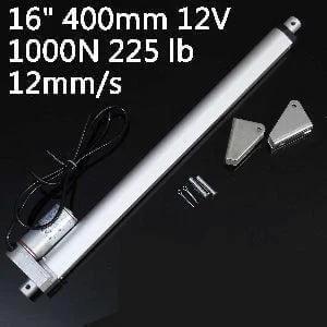 16 Inch Stroke 1000N 225 lbs DC 12 Volt Linear Actuator - mounting brackets