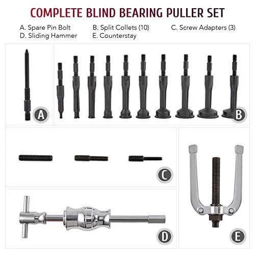 16-Piece Blind Bearing Puller Set - Covers 1/4" to 2-1/3" (6-59mm) Kit