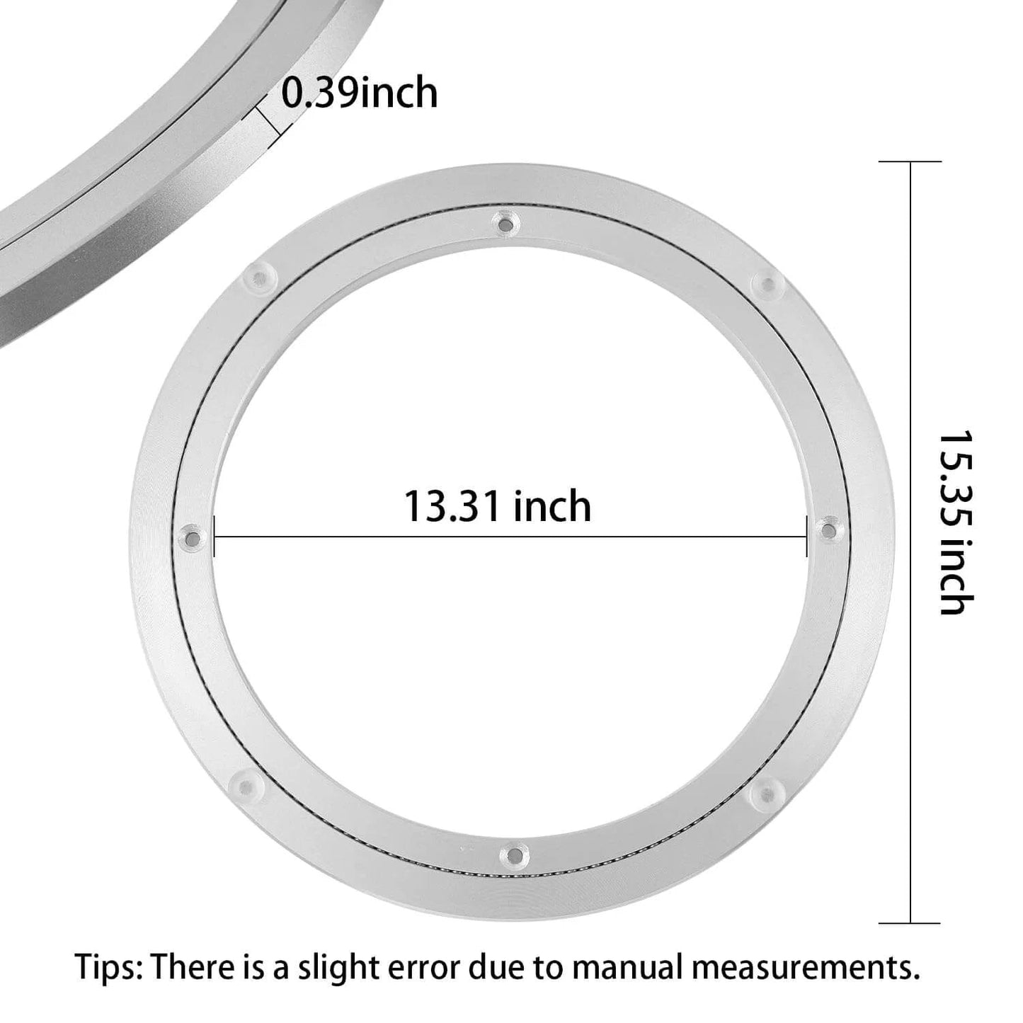 Dimensions diagram of 16 Inch Aluminum Heavy Duty Lazy Susan Turntable Bearing with smooth swivel and strong load capacity.