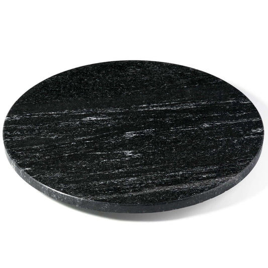 16 inch black marble lazy susan for kitchen use, natural stone rotating serving and organizer tray