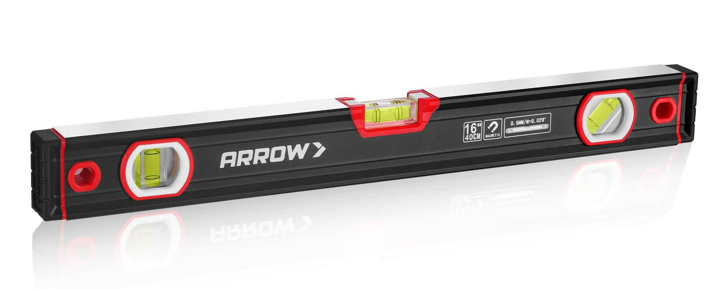 16-Inch Magnetic Torpedo Level With 3 High-Visibility Vials For 45 90 And 180 Degree Readings, Fluorescent Windows, Aluminum Alloy Body, Precision-Milled Base, Shockproof End Caps, V-Groove And Hanging Hole For Construction And Carpentry