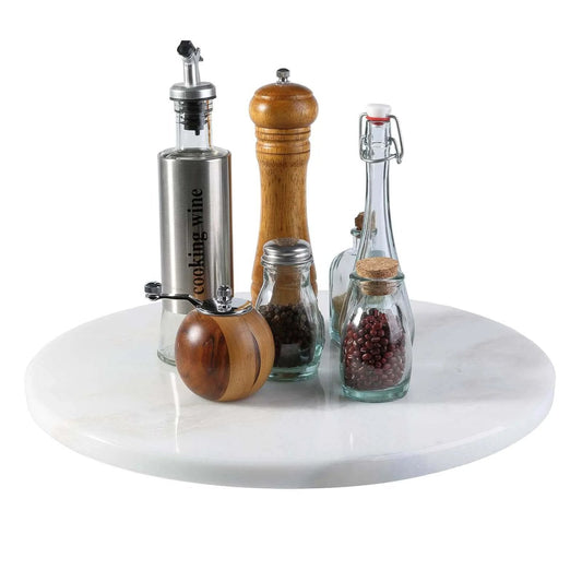 16 inch marble lazy susan turntable organizer made from natural stone, rotating tray designed for kitchen, pantry, and countertops