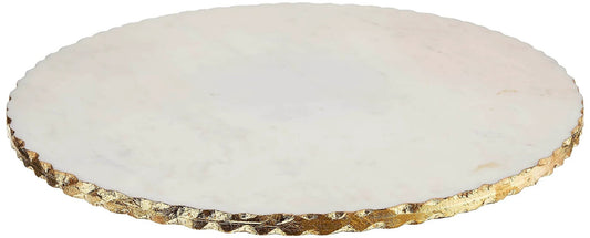 16 inch white marble lazy susan with gold edge, polished stone rotating turntable featuring a gold foil accent for tables