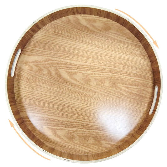 16 Inch Lazy Susan Turntable With Handles Wooden Rotating Tray With Raised Rim For Rustic Farmhouse Kitchen Island Or Table Centerpiece Ideal Spice Condiment Organizer And Napkin Holder For Large Dining Surfaces