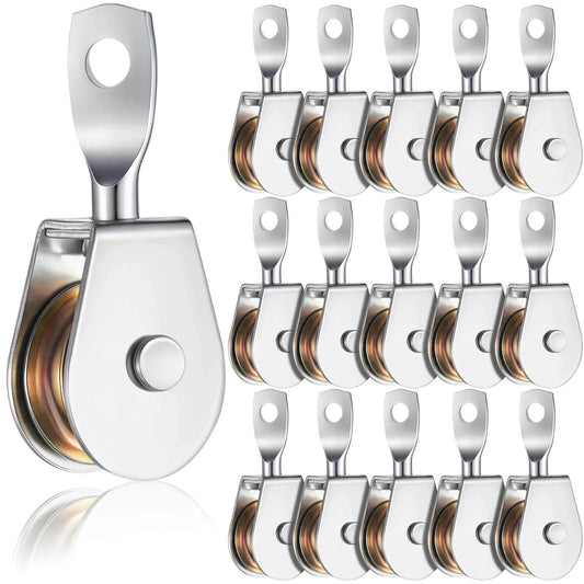 16 Pack Single Pulley Block Wheel 4" Heavy Duty Zinc Plated Iron 360 Degree Swivel Pulley Roller for 3/8 Inch Cable