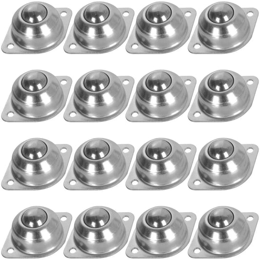 Sixteen Piece Five Eighth Inch Ball Transfer Bearings Set Flange Mounted Carbon Steel Heavy Duty 360 Degree Rotation Universal Rotation Ball Transfer Units